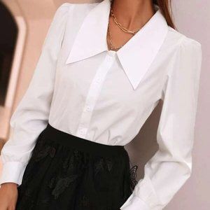 Shein White Irregular Collar Blouse